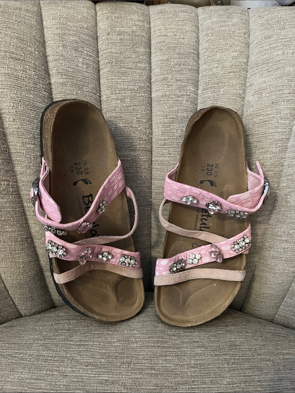 Birkenstock Pink Jeweled Triple-Strap Slide Sandals